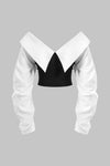 Kruvaze V Yaka Patchwork Uzun Kol Bluz