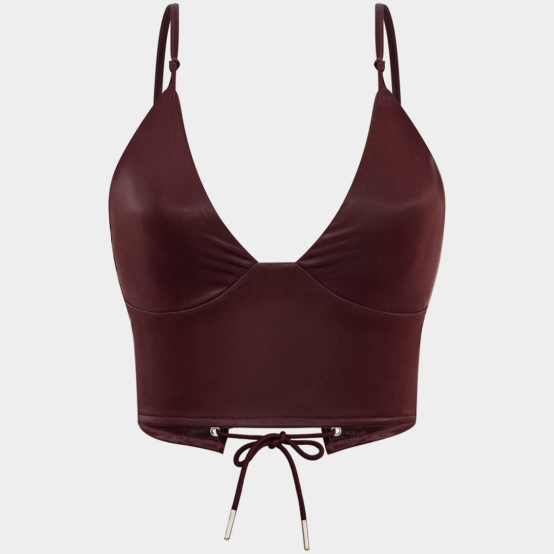 Faux Leather Tie Back Slip Crop