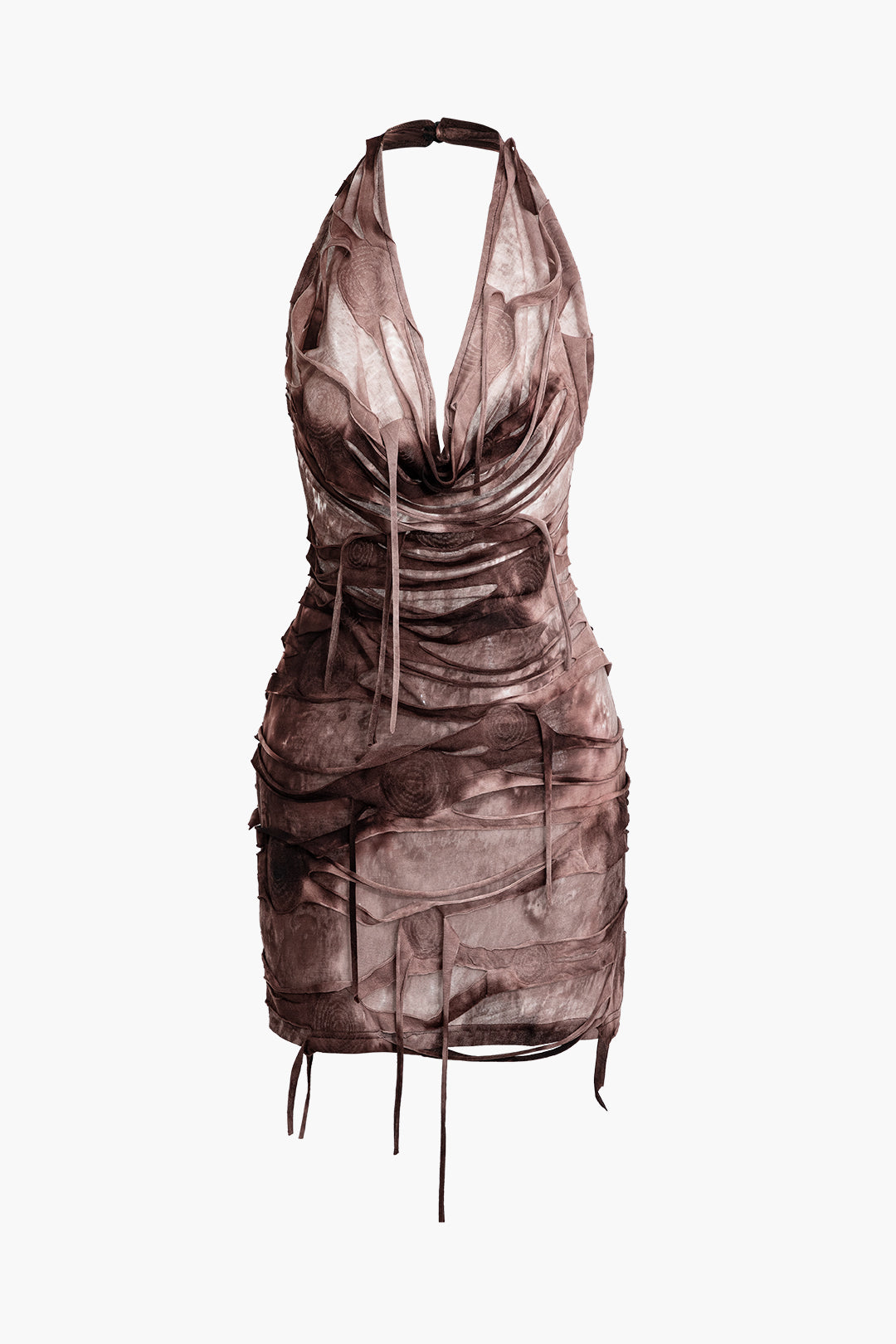 Halter Sırt Açık Yıpranmış Mini Elbise