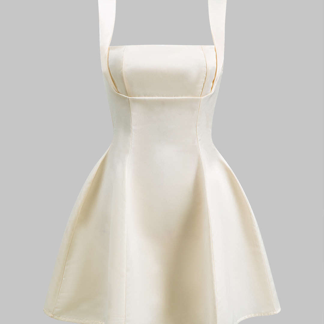 Bağcıklı Fermuarlı Sırt Dekolteli Mini Elbise