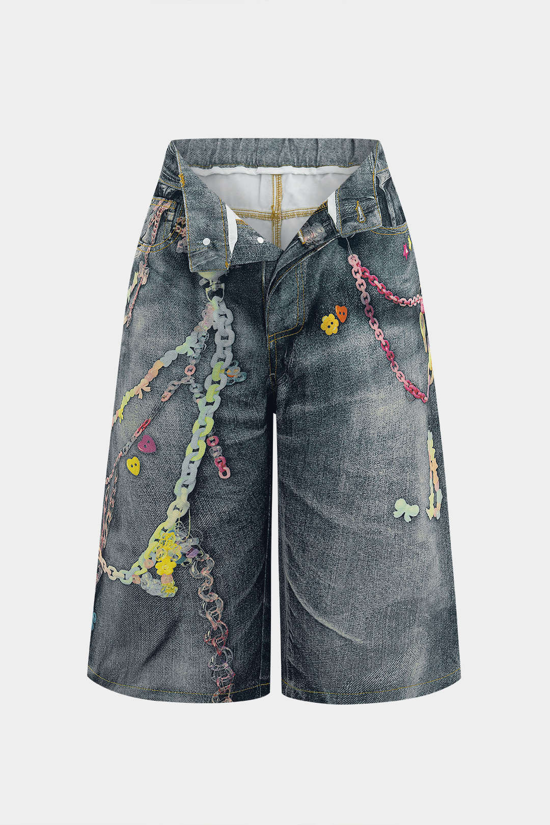 Zincir Desenli Geniş Paça Şort