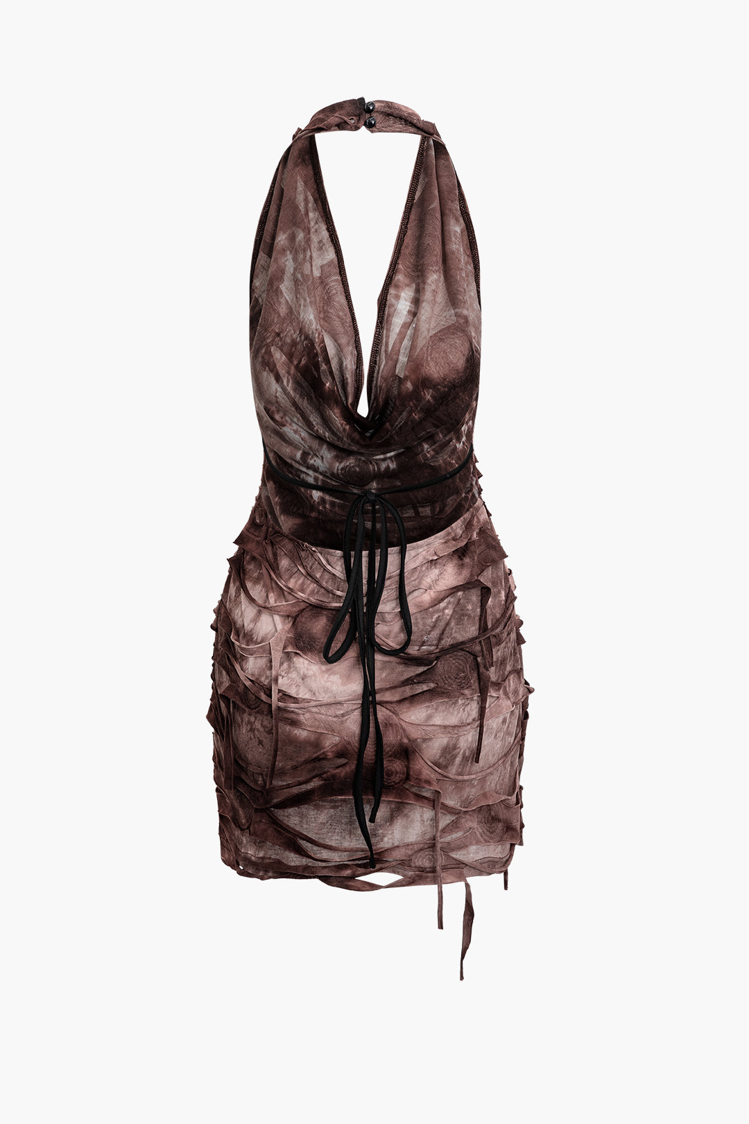 Halter Sırt Açık Yıpranmış Mini Elbise