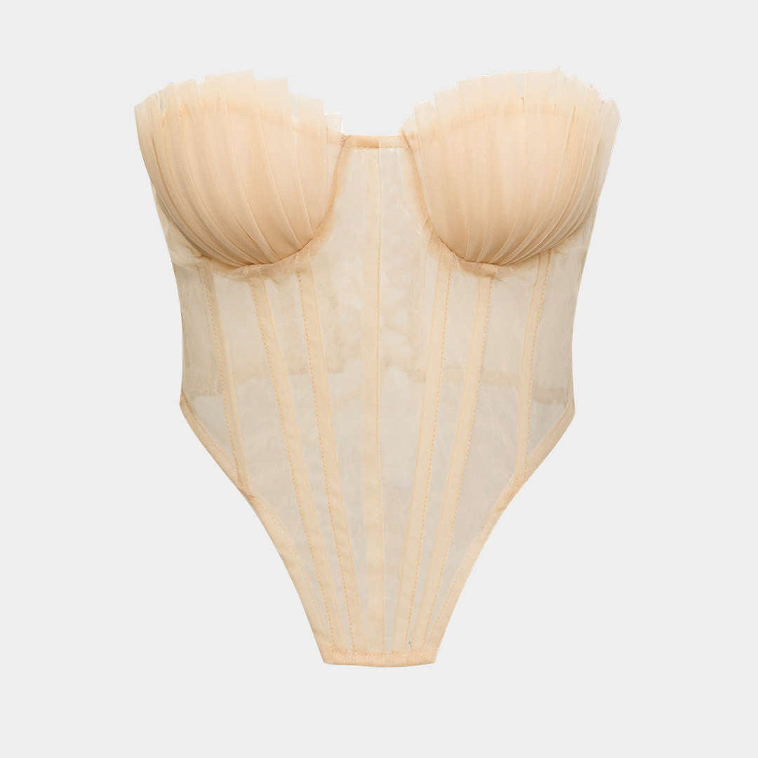 Bağcıklı Şeffaf Afile Korse Straplez Üst