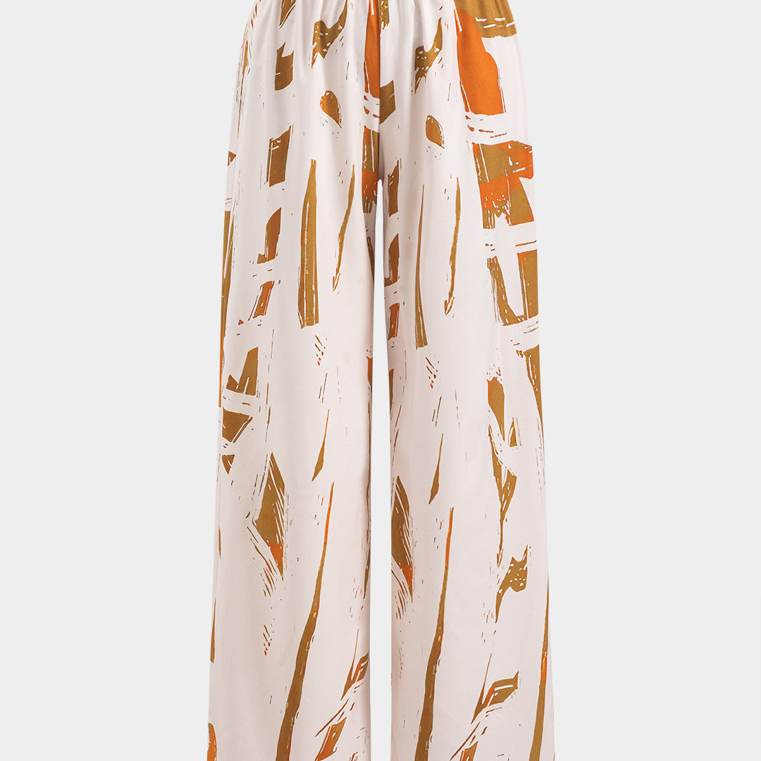 Soyut Desenli Yüksek Bel Pantolon