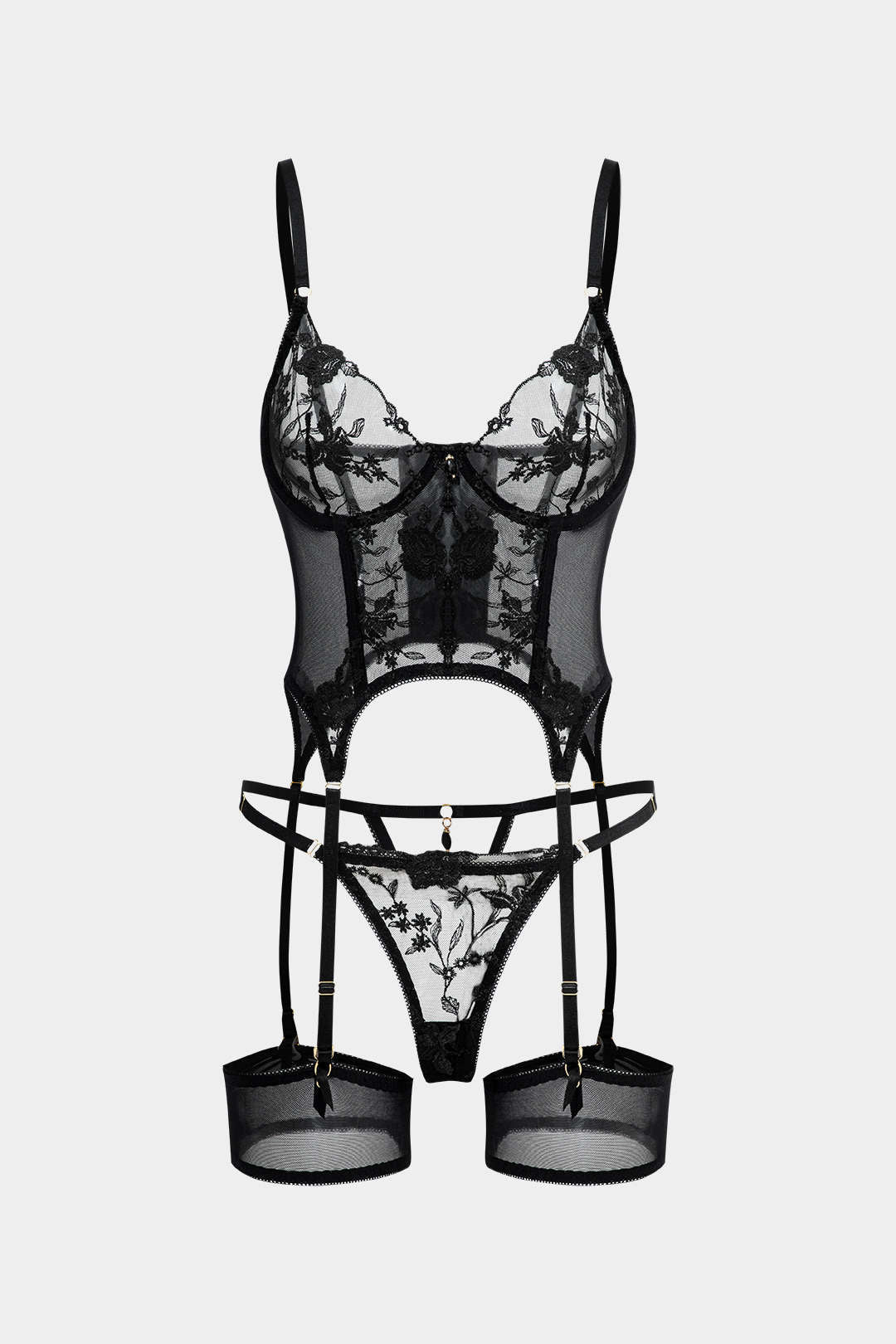 Şeffaf Tül Nakışlı Boncuklu Jartiyer Takımı