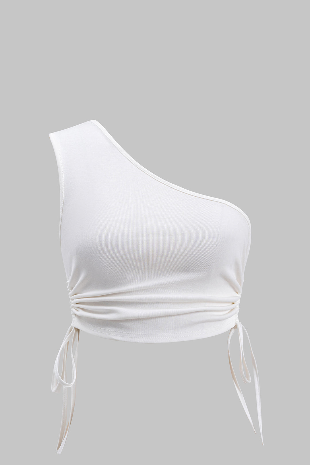 Büzgülü Tek Omuz Asimetrik Çekme Üst ve Denim Yıkanmış Düğme Cepli Yarık Etek Seti