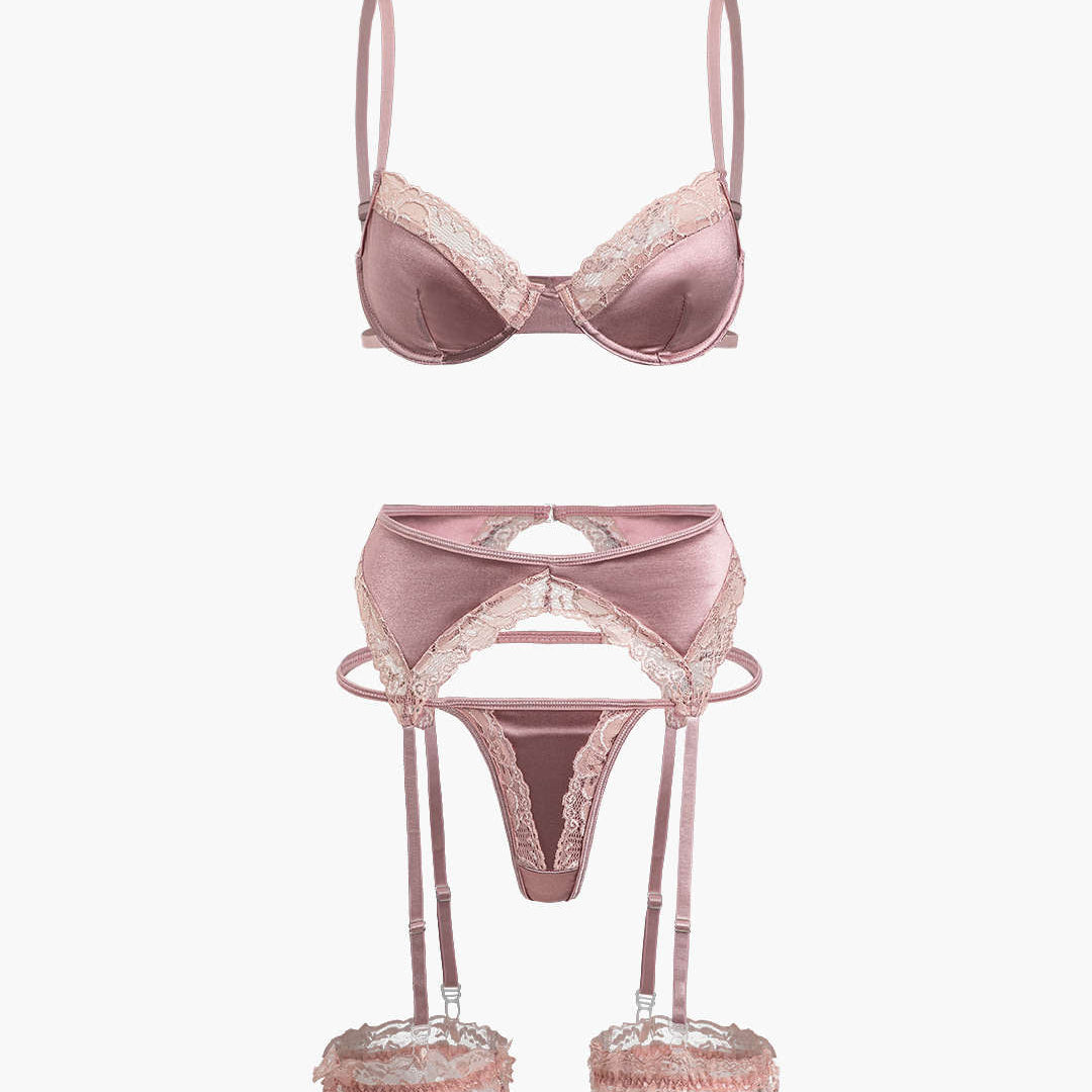 Dantel Saten Pâtçwork İç Giyim Garter Seti