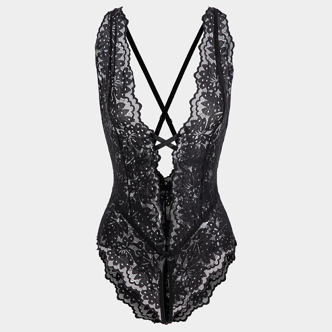 Dantel Kesik Detaylı Bağlama Önü ve Sırt Açık Bodysuit