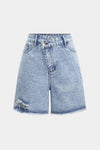 Denim Yüksek Bel Yırtık Şort