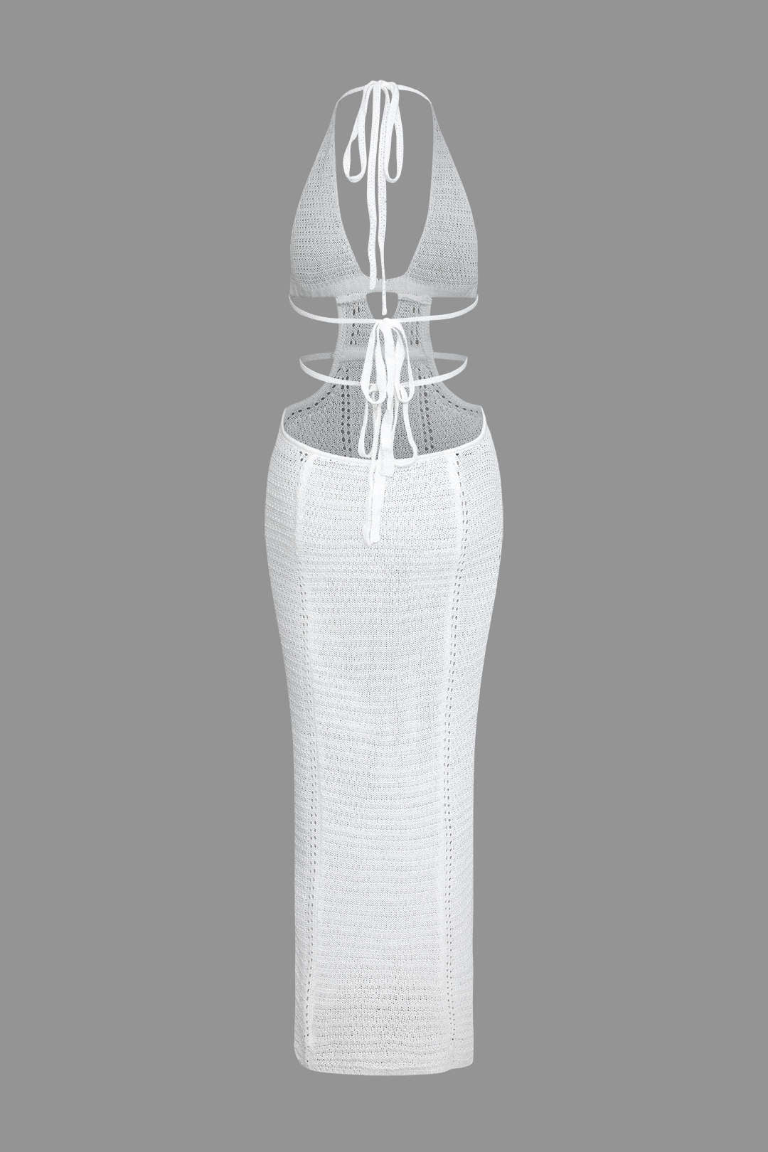 Kesik Yaka Sırt Açık Triko Maxi Elbise