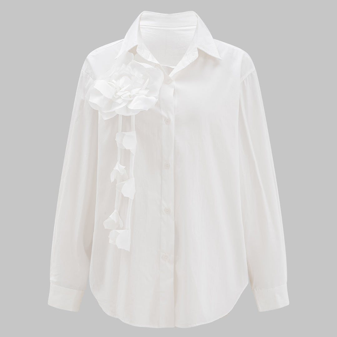 3D Çiçek Desenli Uzun Kollu Gömlek