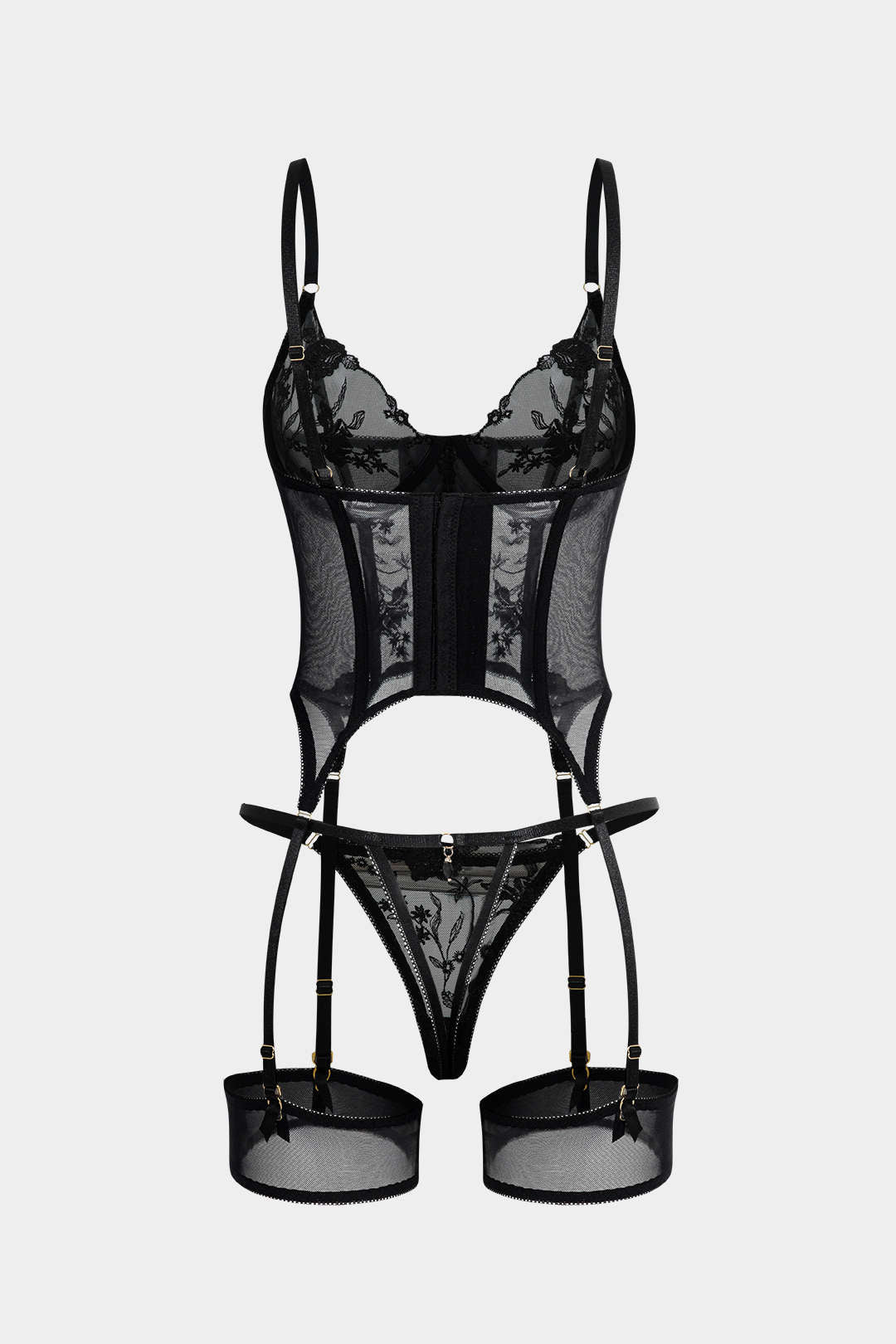 Şeffaf Tül Nakışlı Boncuklu Jartiyer Takımı