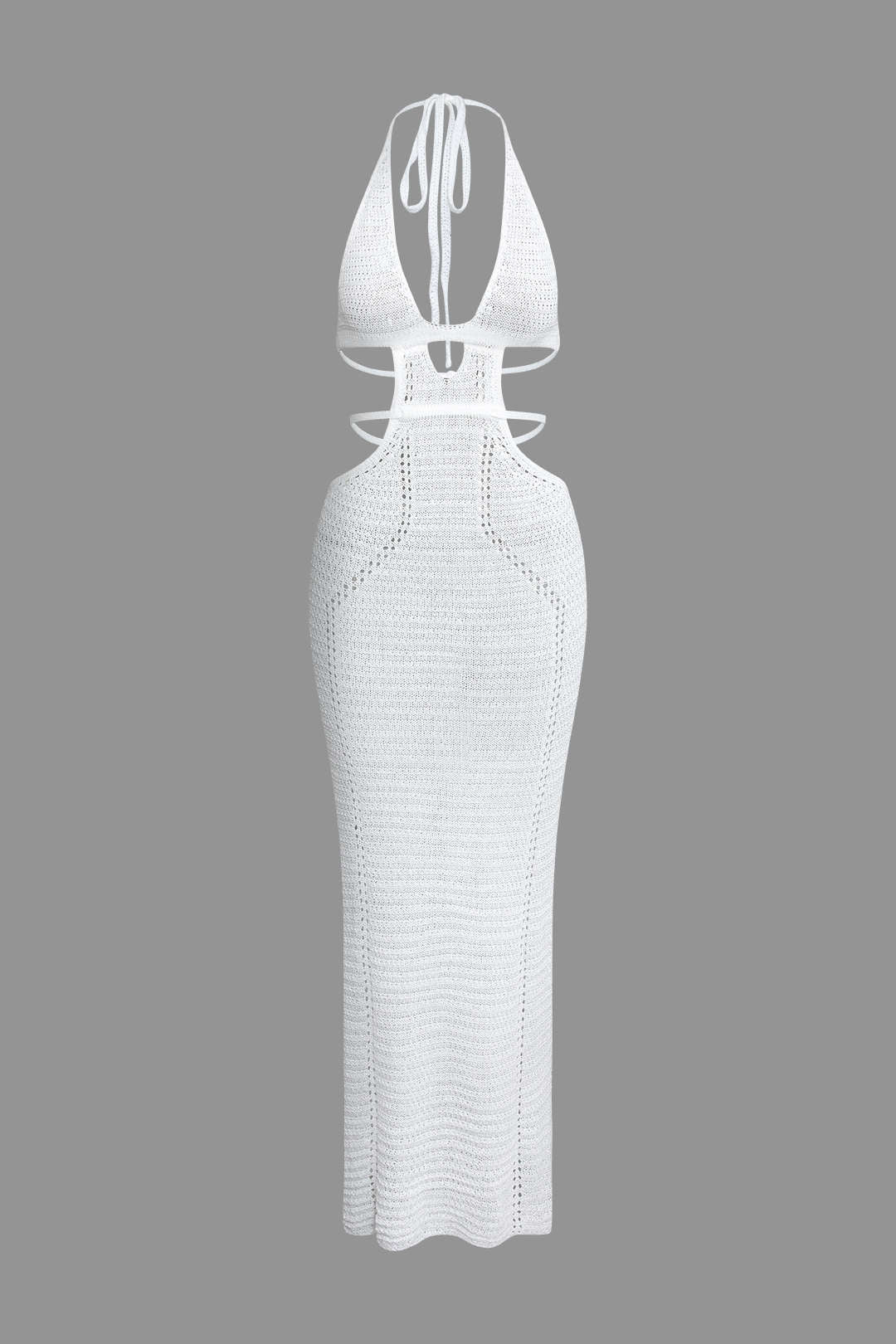 Kesik Yaka Sırt Açık Triko Maxi Elbise