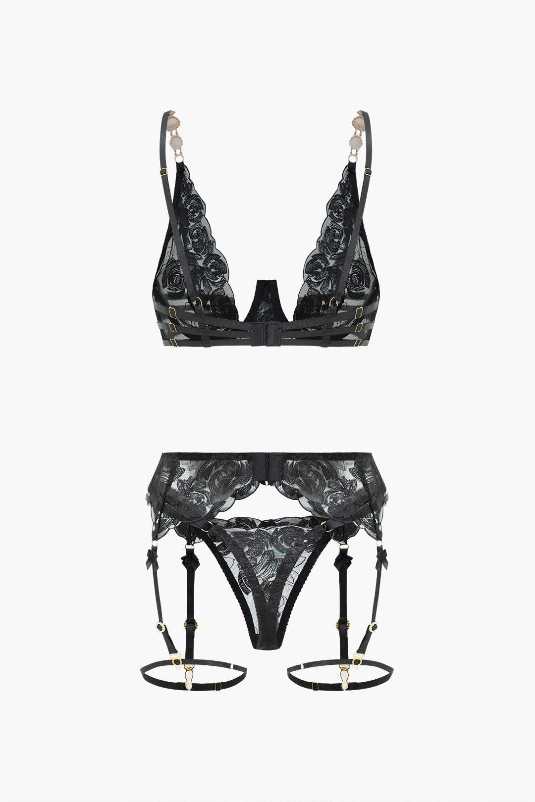 OLYSSA Dantel Metalik Zincir Nakışlı Jartiyer Takımı