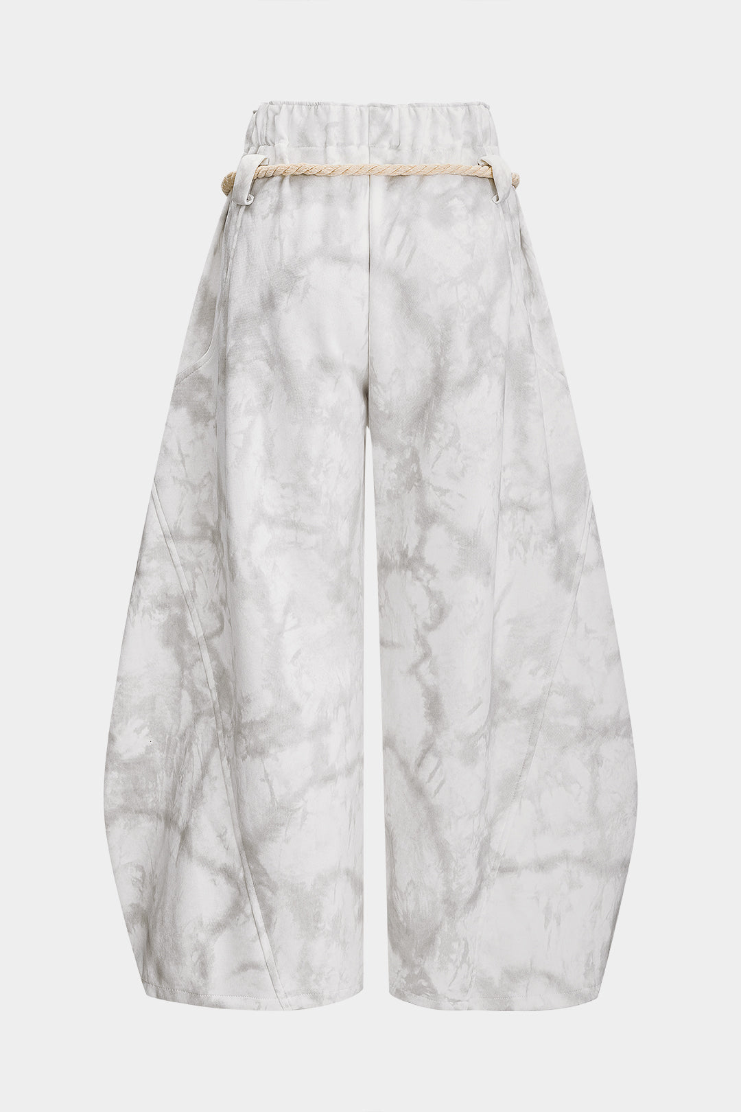 Mermer Tie Dye Baskılı Bağcıklı Geniş Paça Pantolonlar