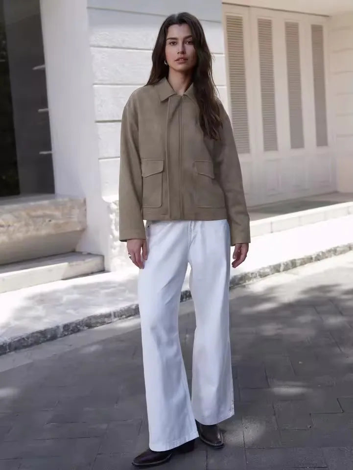 Cep Detaylı Süet Görünümlü Ceket