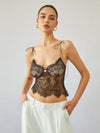 Omuzları Bağlamalı Çiçekli Dantelli Crop