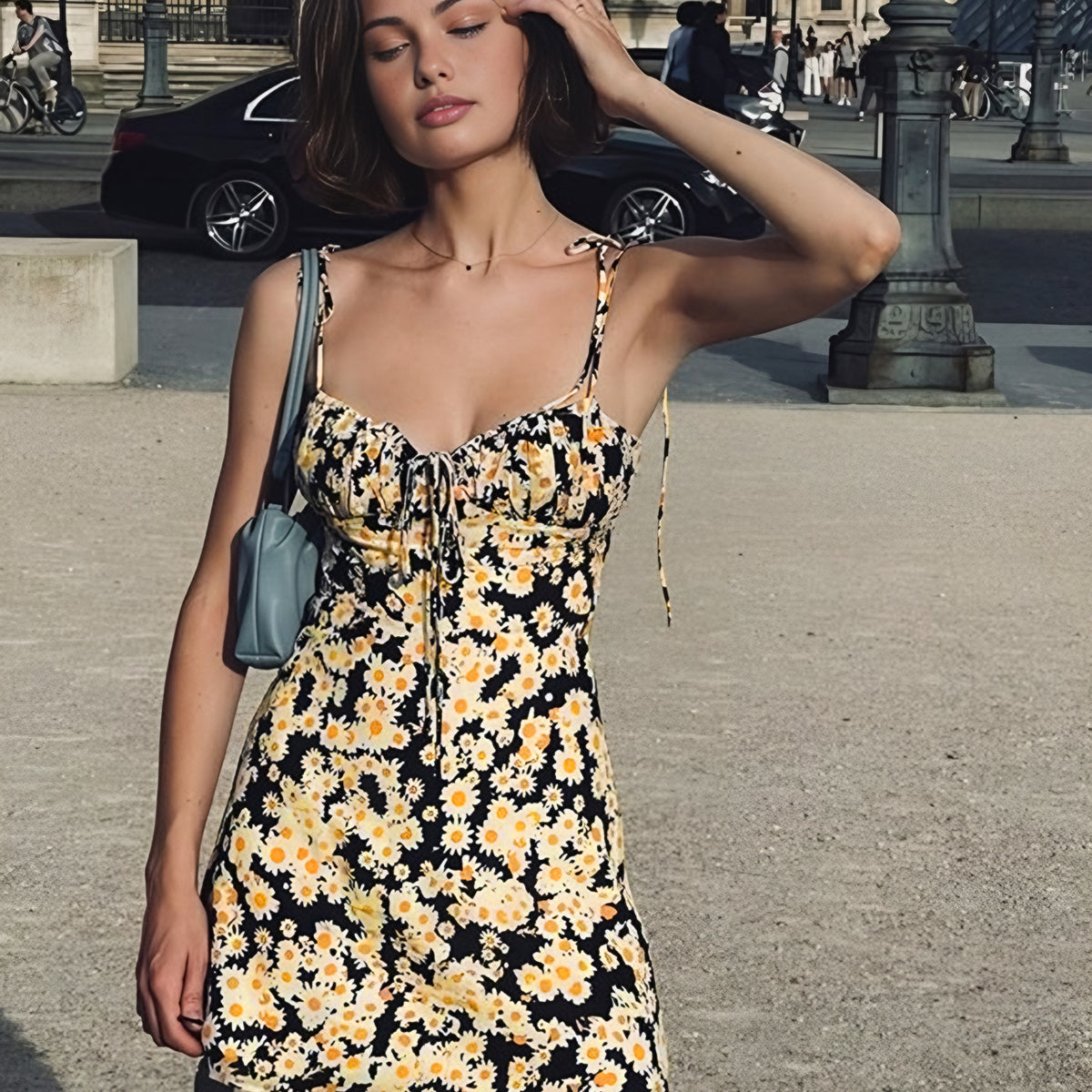 Olyssa Papatya Baskılı Çiçekli Kısa Elbise