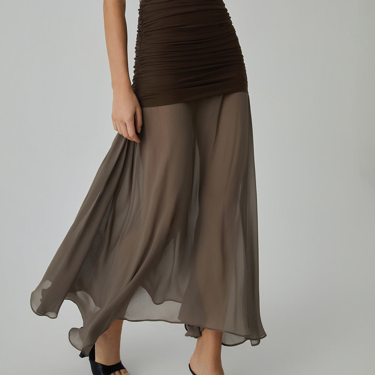 Net Şifon Şeffaf Panel Maksi Etek