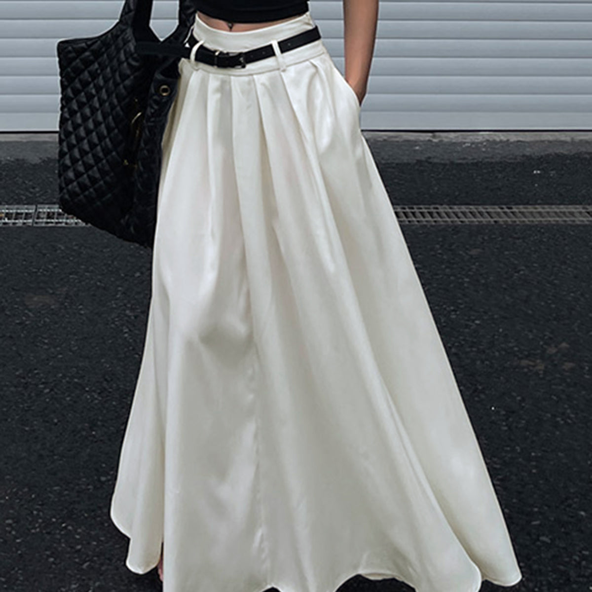 Kuşaklı Pileli Uzun Etek