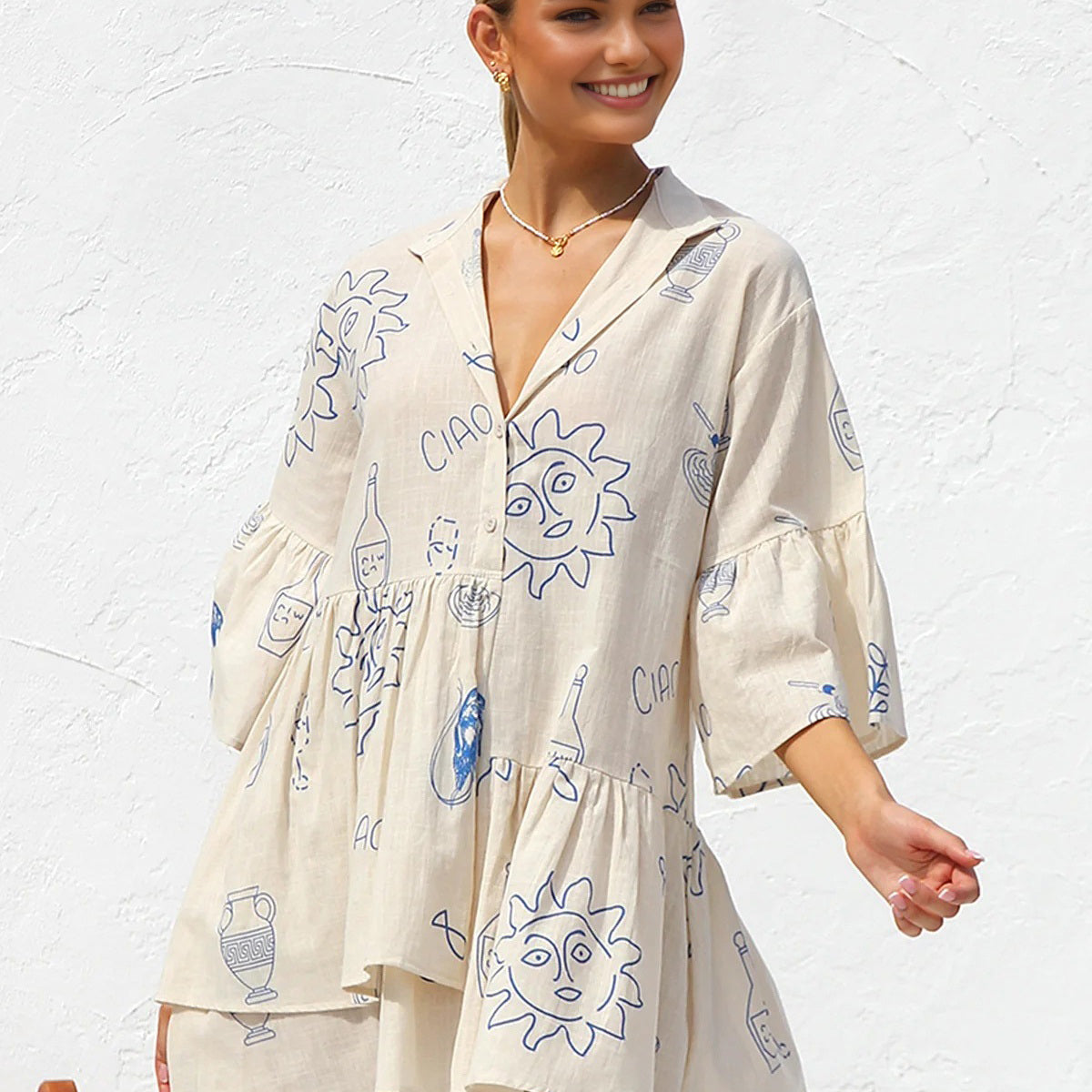 Büyük Beden Güneş Desenli Kısa Elbise