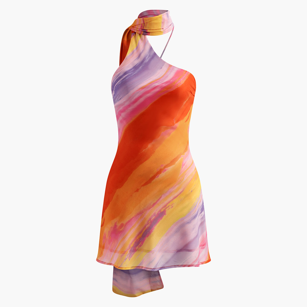 Olyssa Halter Sırt Dekolteli Batik Kısa Elbise