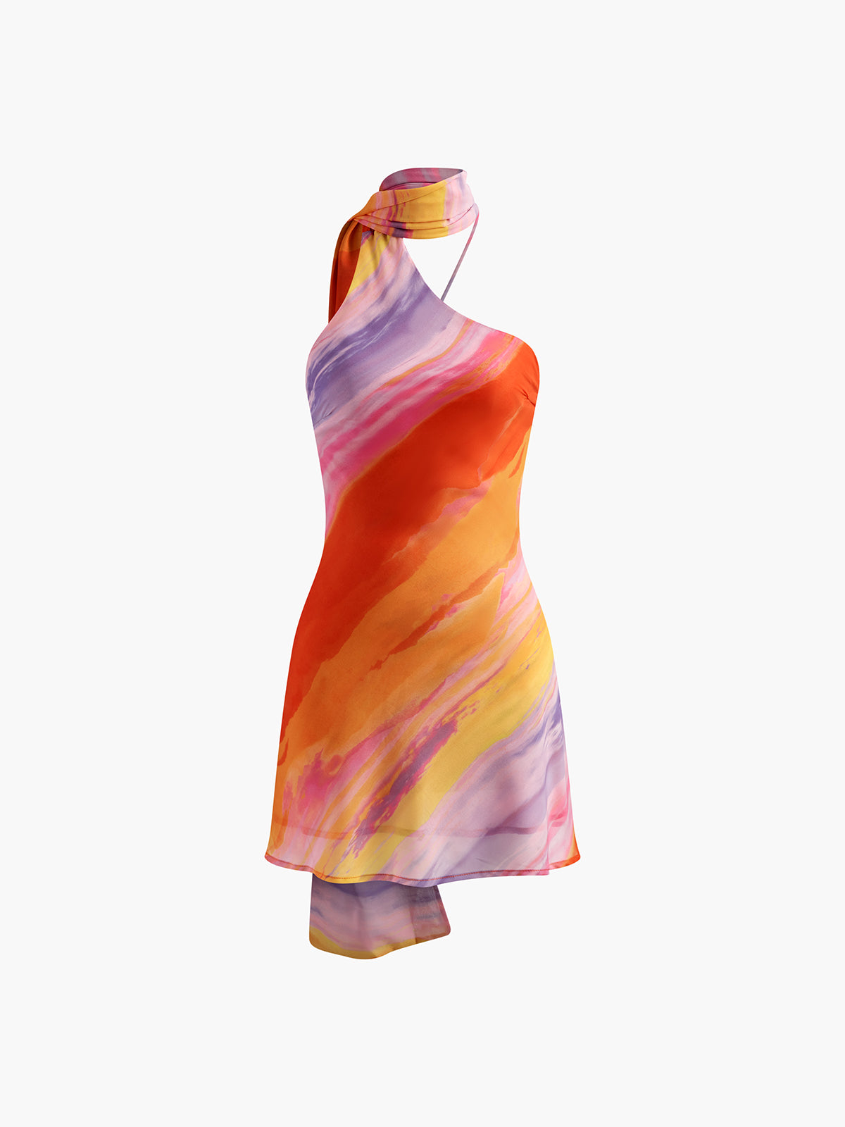 Olyssa Halter Sırt Dekolteli Batik Kısa Elbise