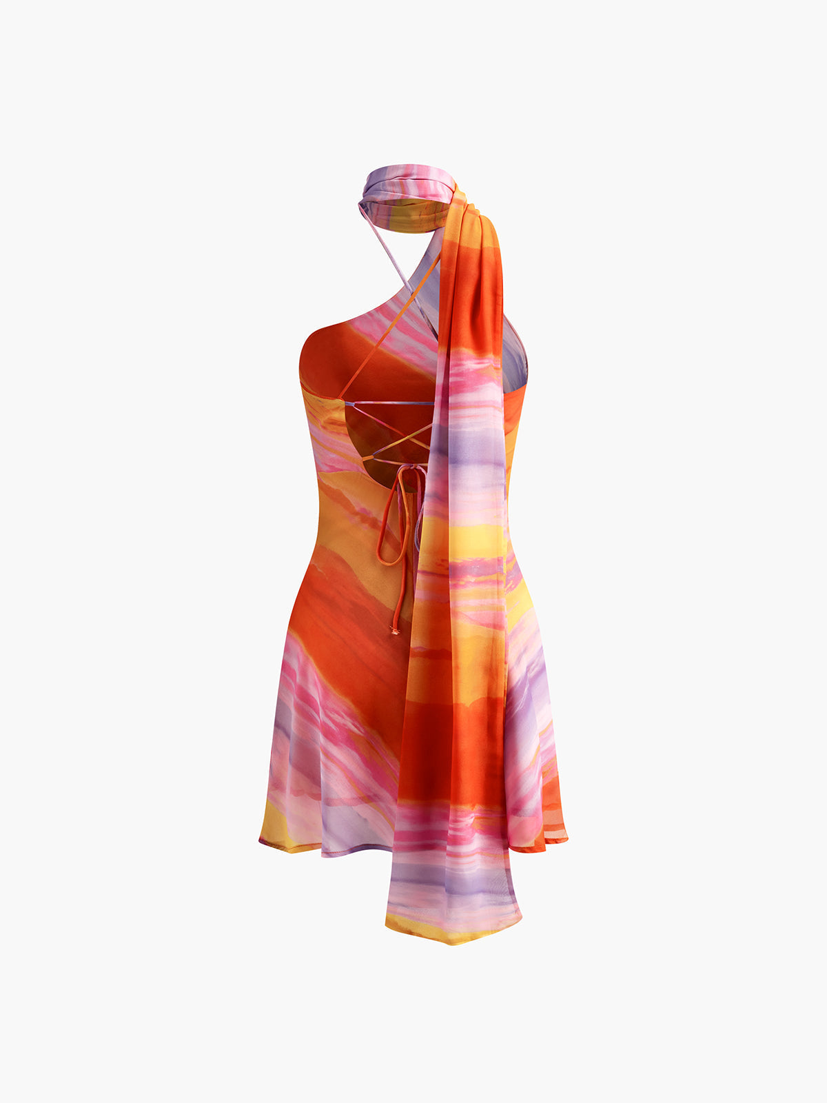 Olyssa Halter Sırt Dekolteli Batik Kısa Elbise