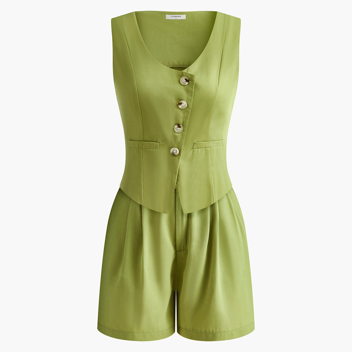 Asimetrik Düğmeli Pileli Şort Takım