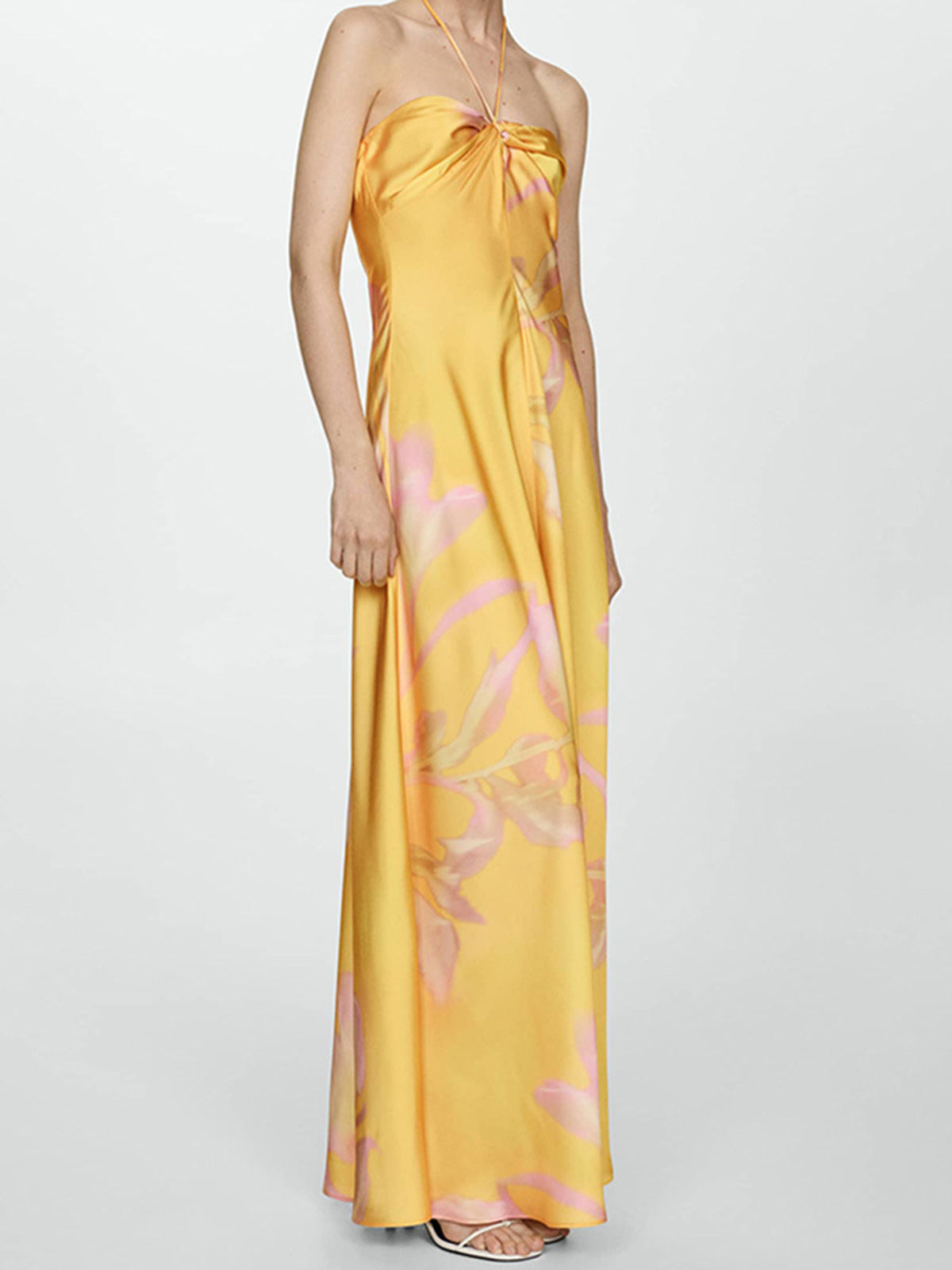 Olyssa Halter Sırt Dekolteli Baskılı Uzun Elbise