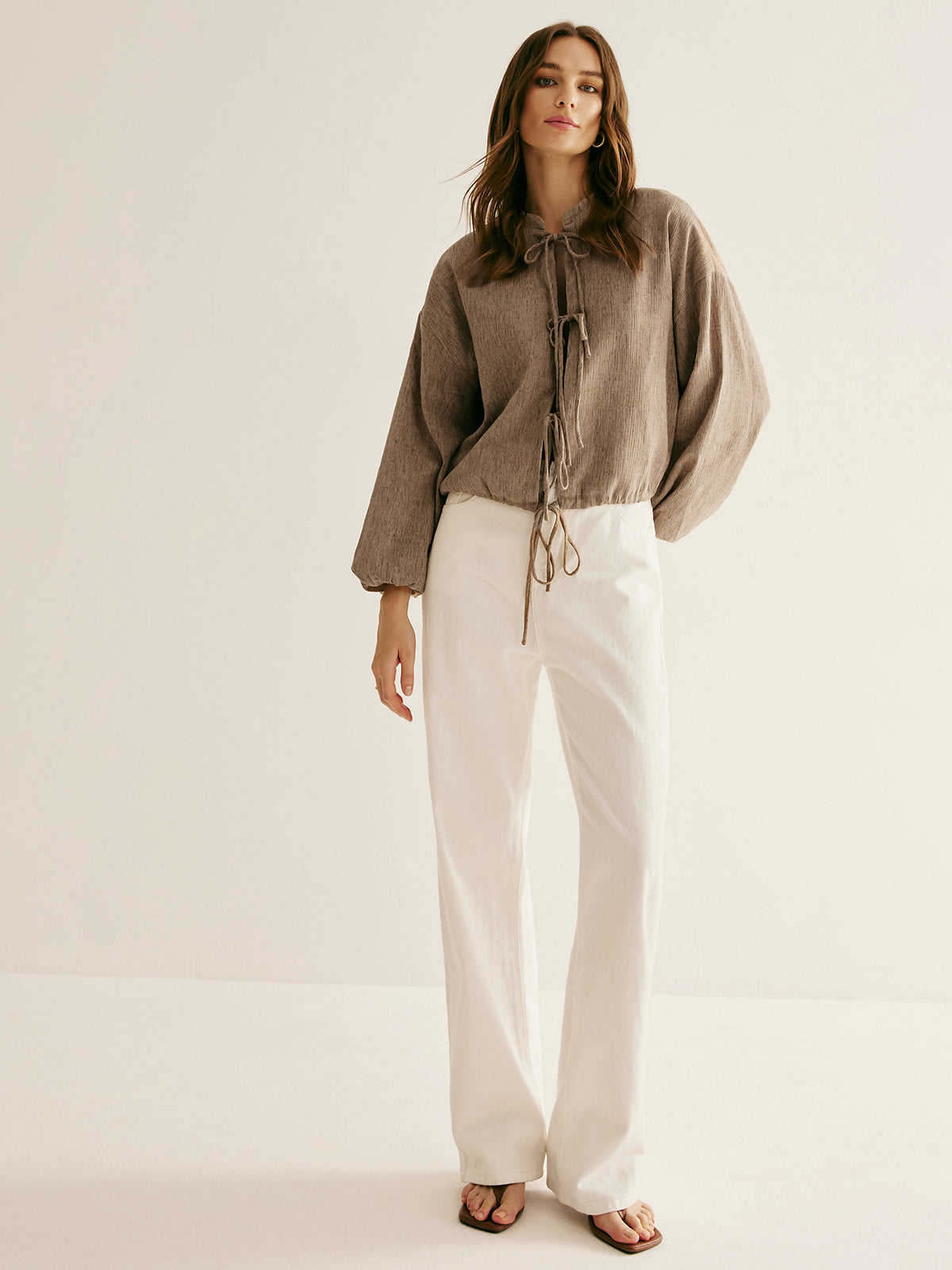 Retro İpli Bağlama Bol Bluz