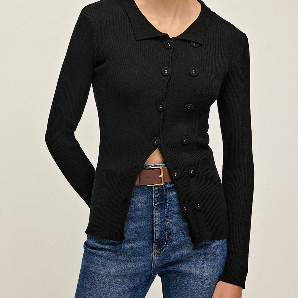 Düz Yaka Düğmeli Hırka