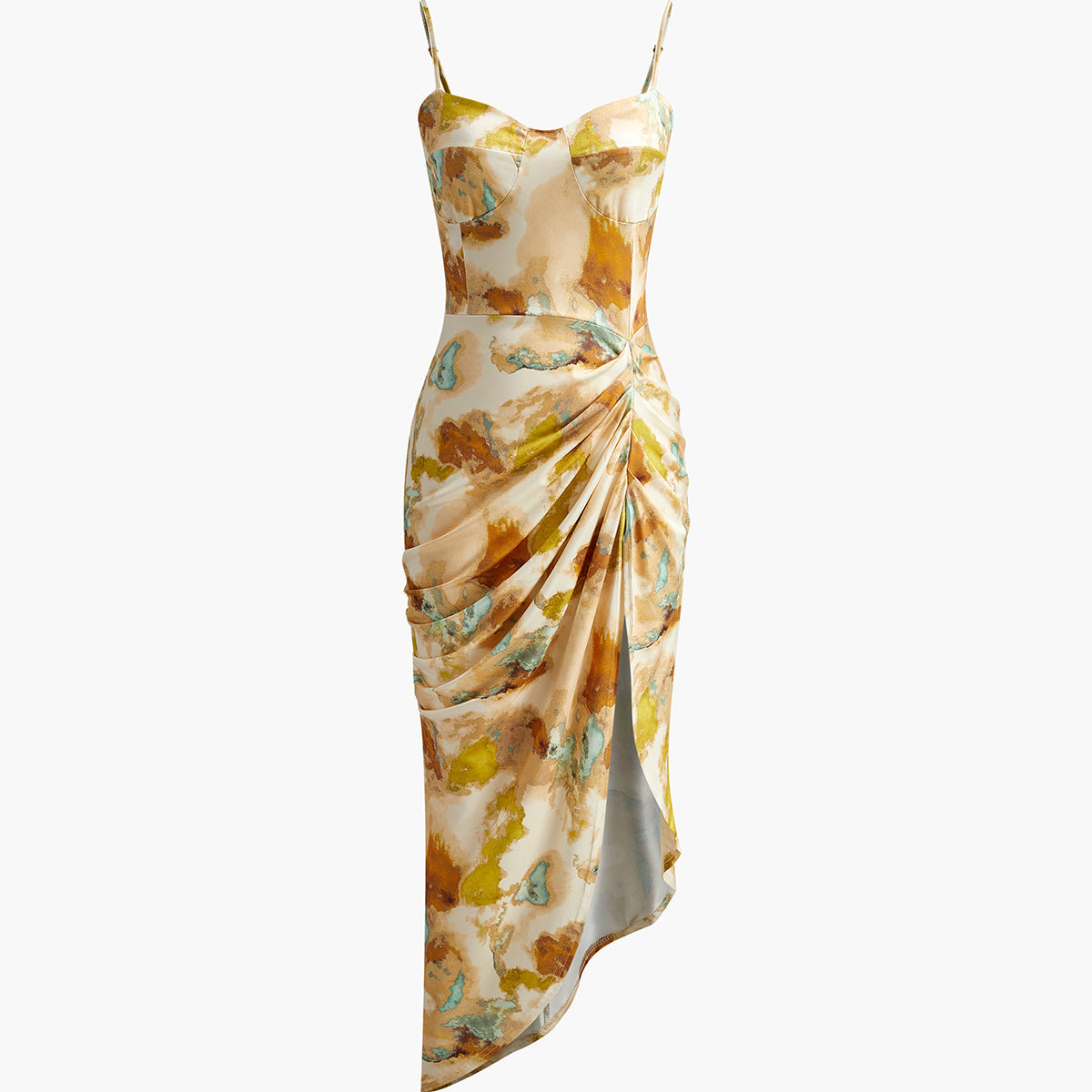 Asimetrik Plise Kesim Yırtmaçlı Cami Elbise