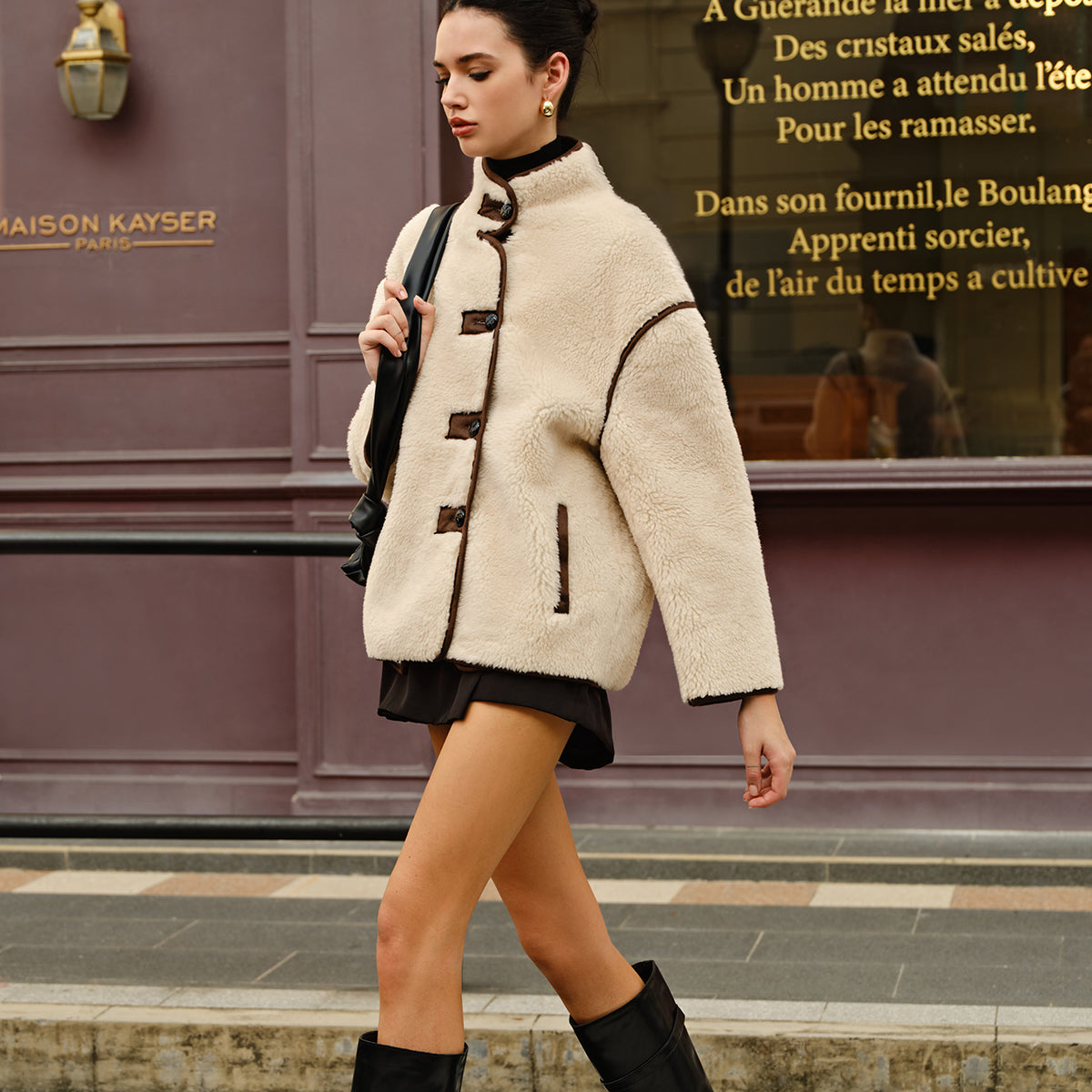 Minky Kontrast Biye Polar Ceket