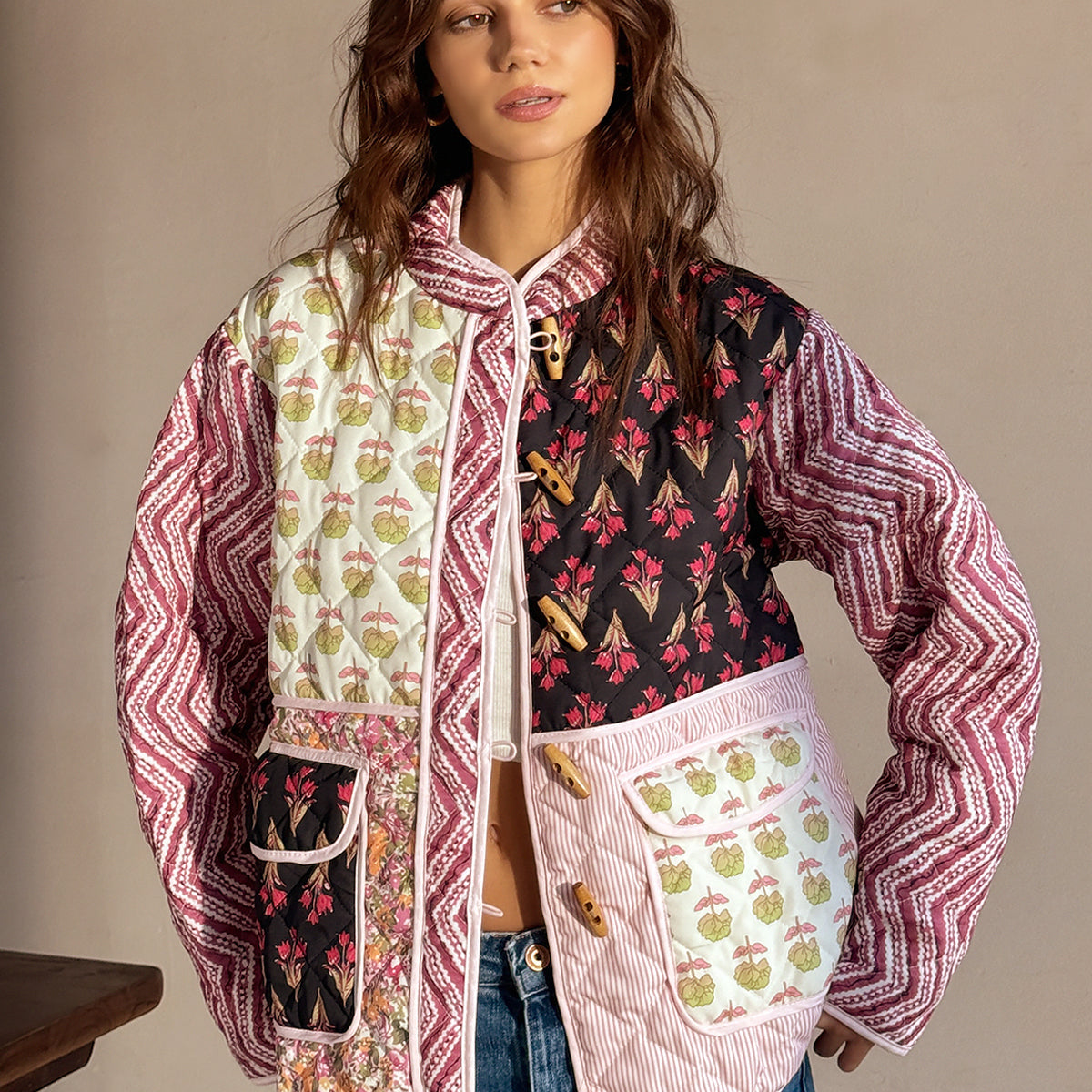 Boheme Çiçek Desenli Kış Palto