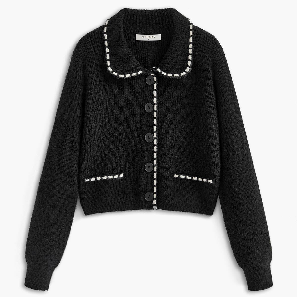 Kontrast Süslemeli Yaka Hırka