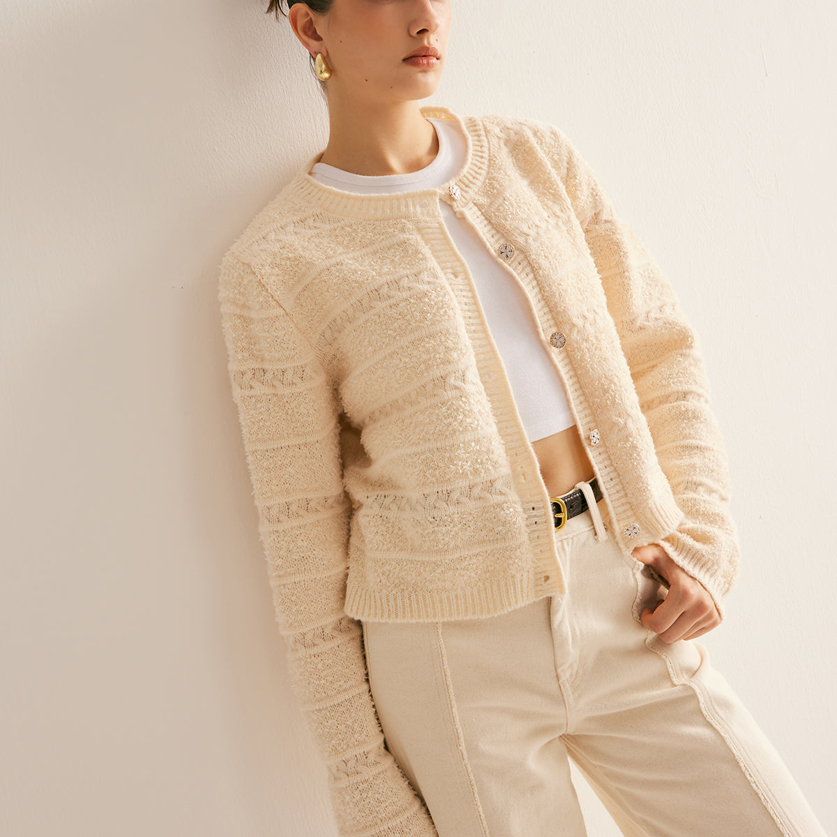 Zarif Streç Düğmeli Hırka