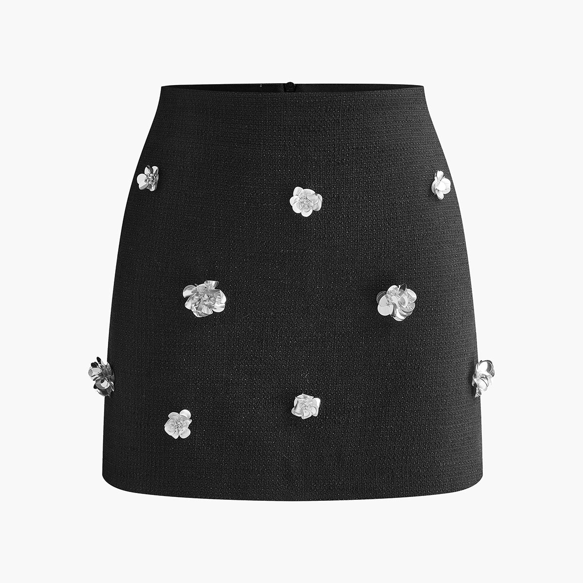 Boncuk İşlemeli Kısa Tweed Etek