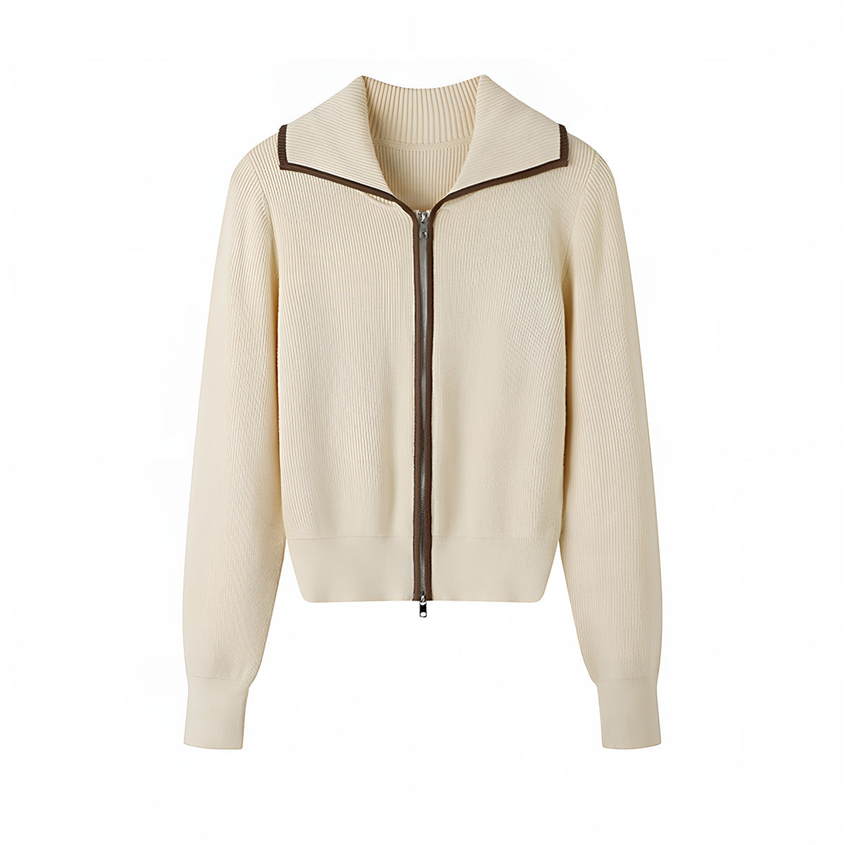 Zarif Kontrast Kesimli Fermuarlı Hırka