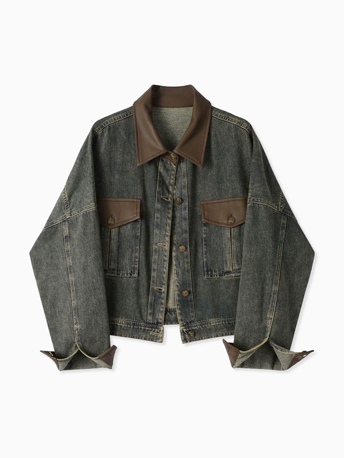 Vintage Contrast Trim Lapel Denim Jacket