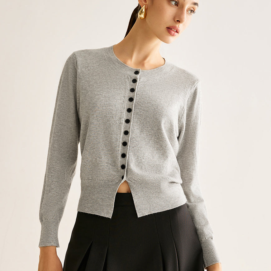 Düğmeli Yırtmaçlı Jersey Hırka