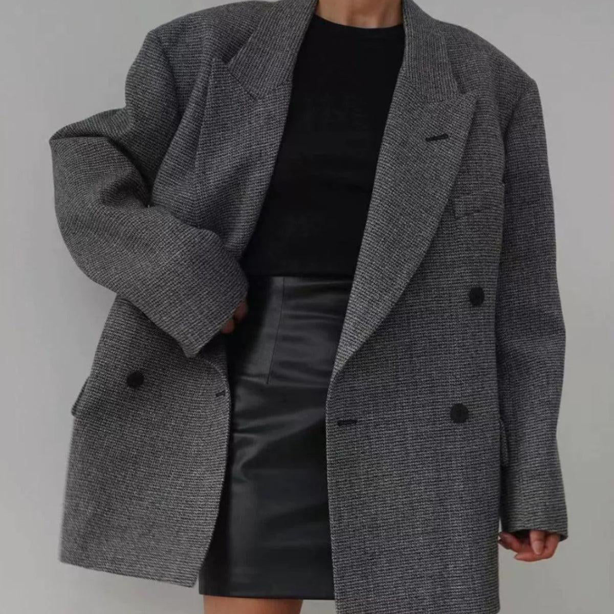 Classic Houndstooth Oversize Blazer