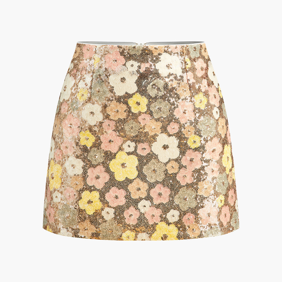 Çiçek Desenli Sırt Fermuarlı Mini Etek