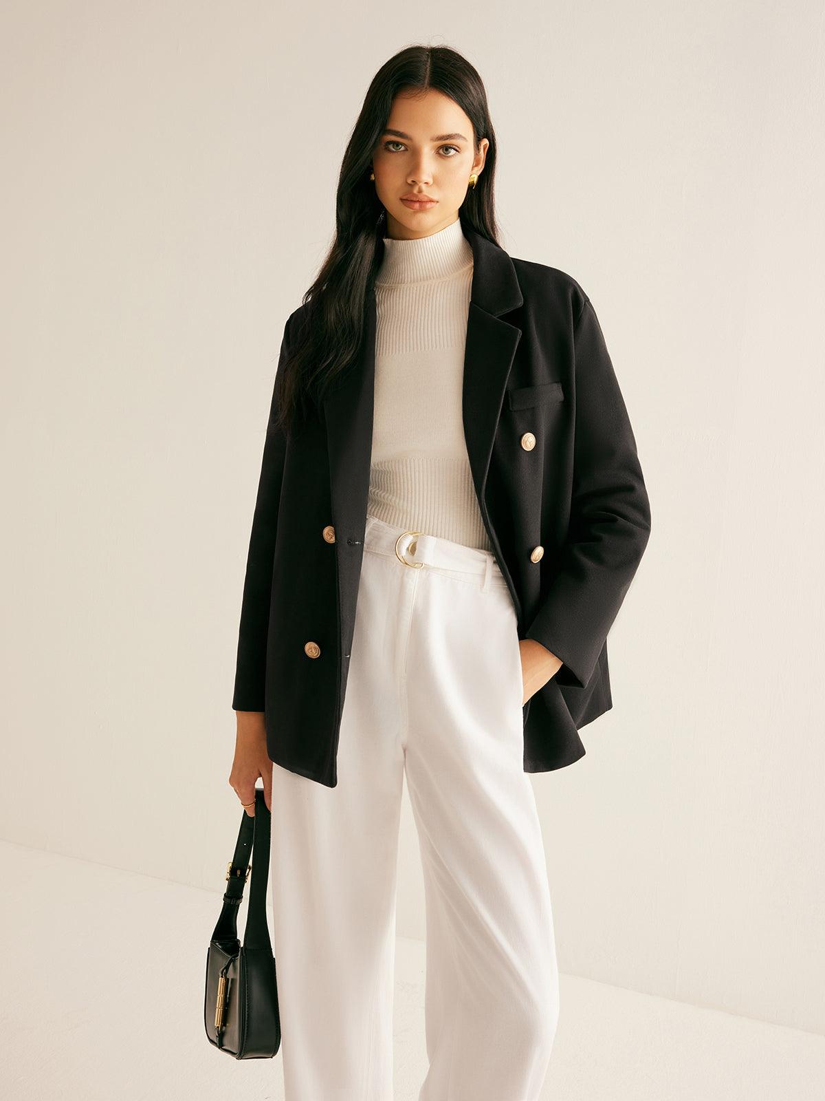 Altın Düğme Detaylı Siyah Oversize Blazer Ceket