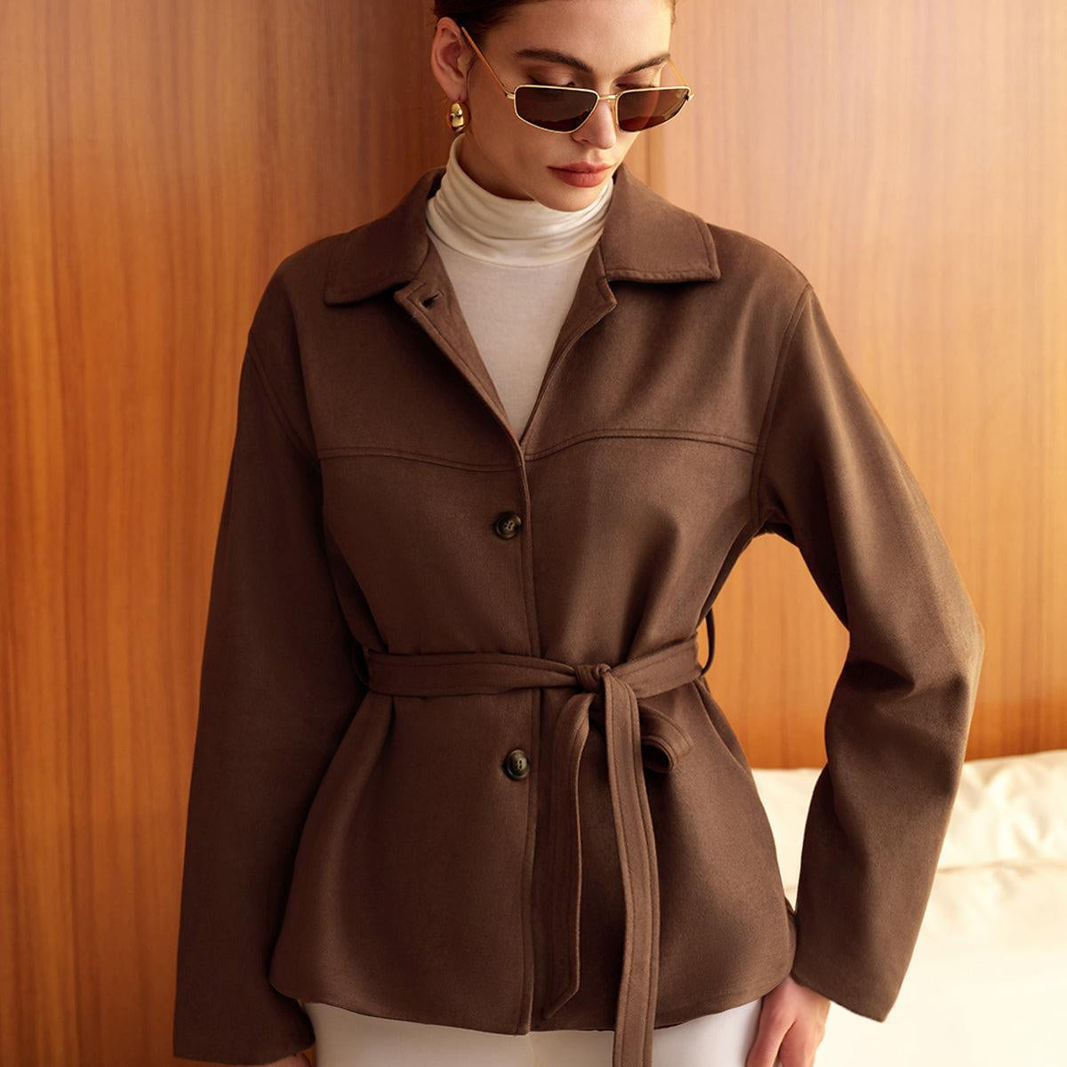 Melis Kahverengi Kuşaklı Ceket