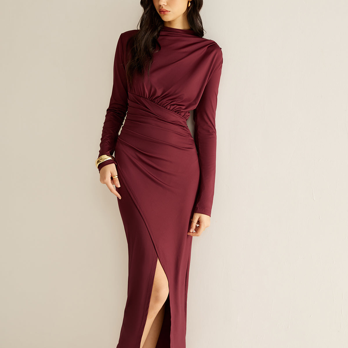 Şık Plise Yırtmaç Abiye Elbise