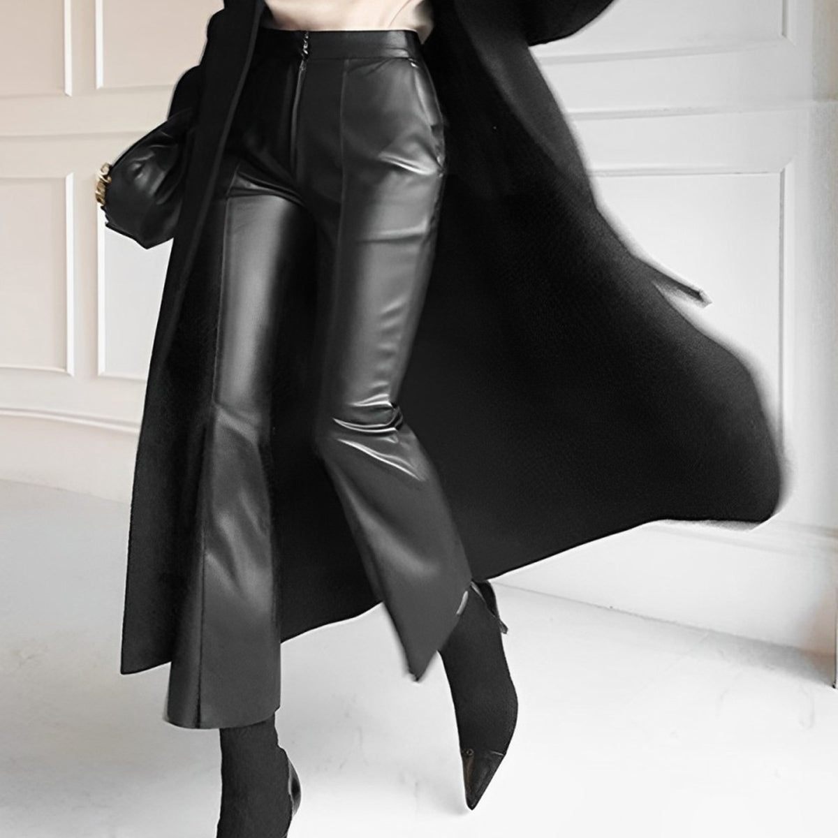 Şık Kesik Skinny Suni Deri Pantolonlar