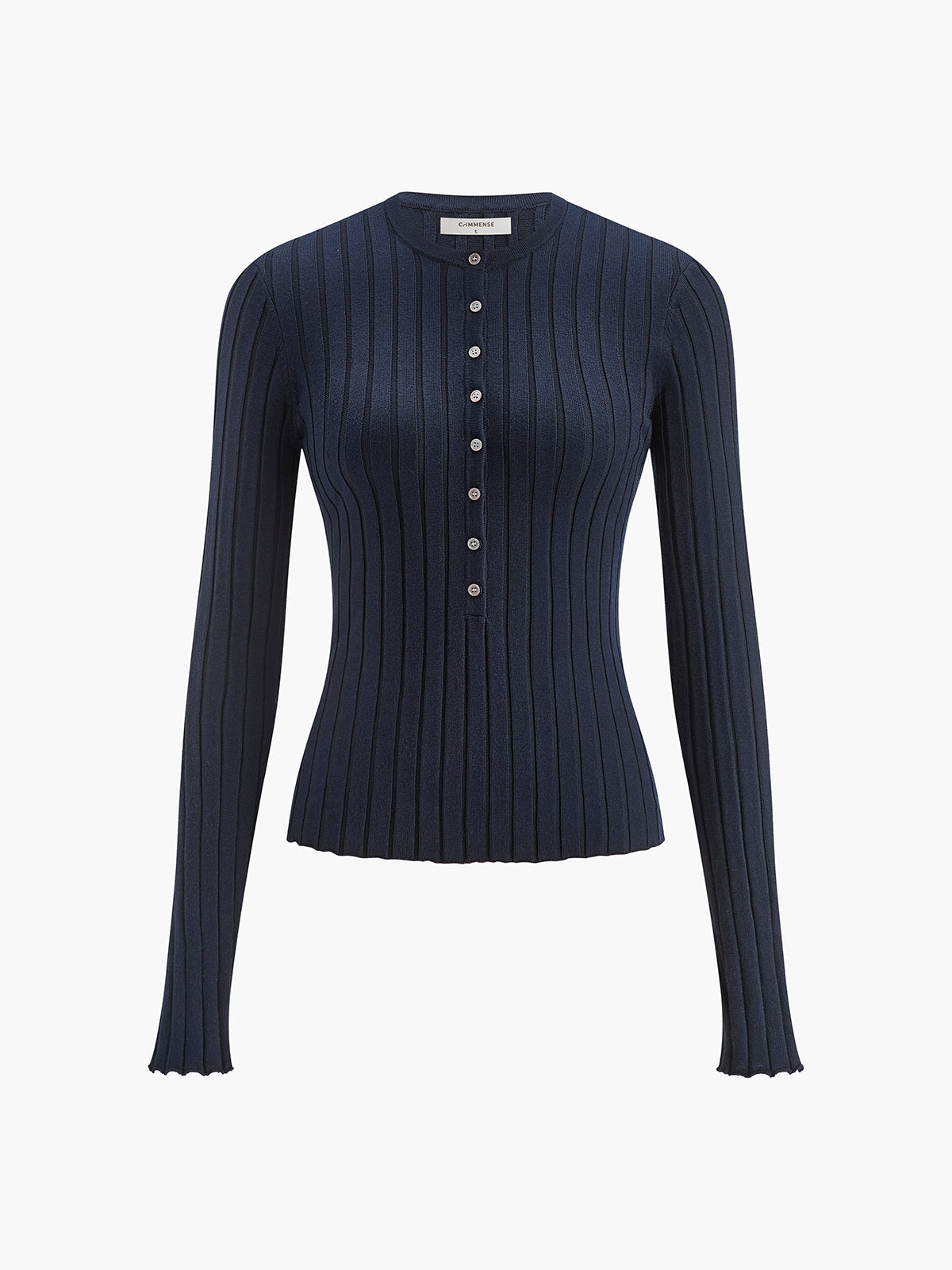 Yuvarlak Yaka Düğmeli Skinny Örgü Üst