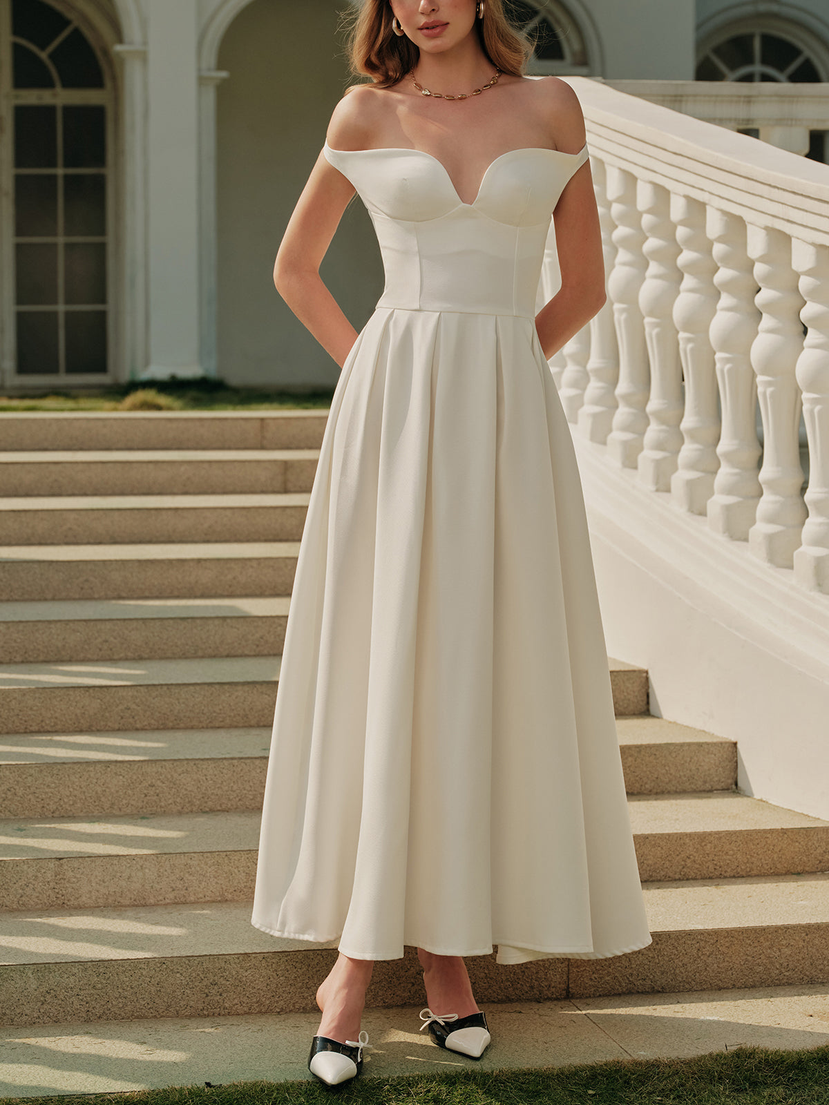 Büyüleyici Omuz Açık Kalp Yaka Plise Abiye Elbise