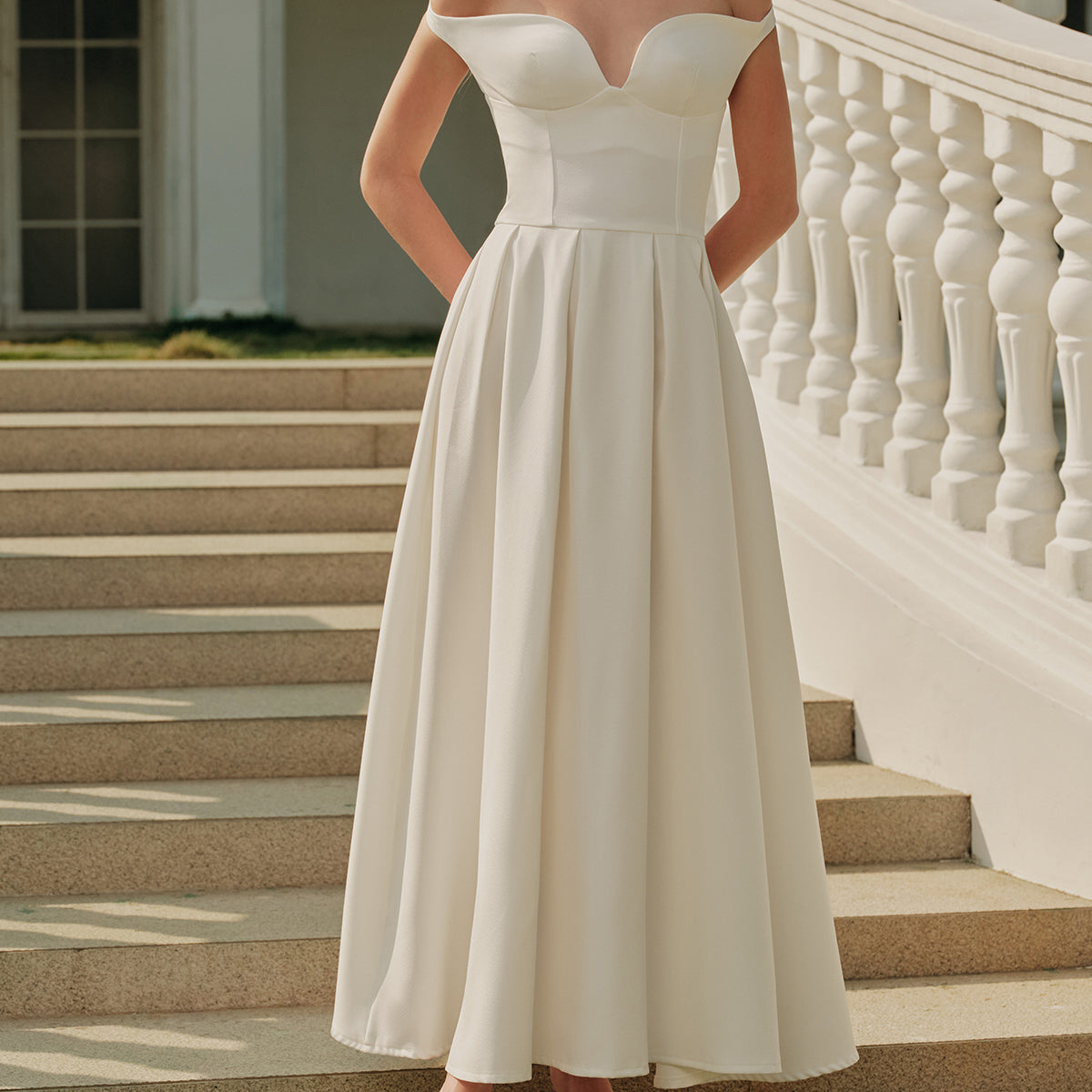 Büyüleyici Omuz Açık Kalp Yaka Plise Abiye Elbise